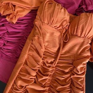 Elegant Orange and Pink Ruched Mini Dress